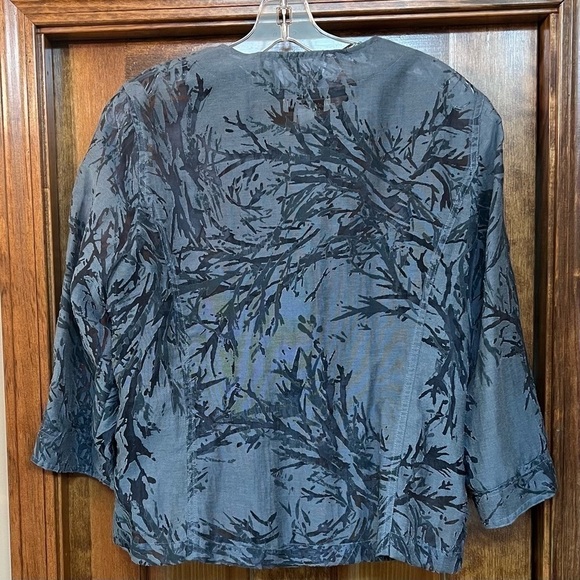 Coldwater Creek Zip Front Jacket‎ Slate Blue Burn Out 3/4 Sleeve Sz M 10-12 EUC - Picture 3 of 10
